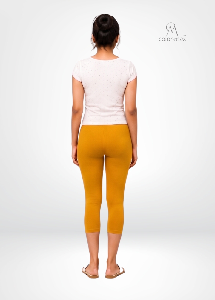 NEW YELLOW - Premium Cotton Lycra Capri Leggings - Hover